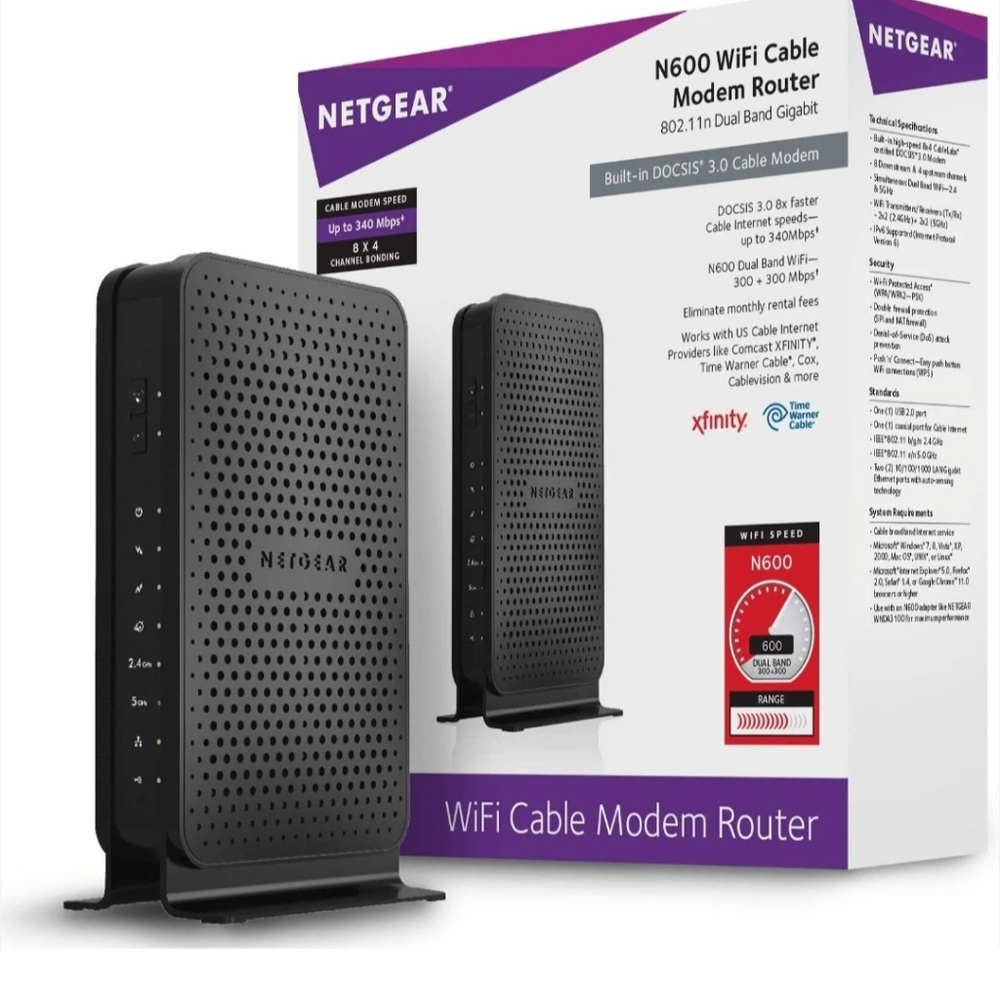 NETGEAR N600 (8x4) WiFi DOCSIS 3.0 Cable Modem Router (C3700)